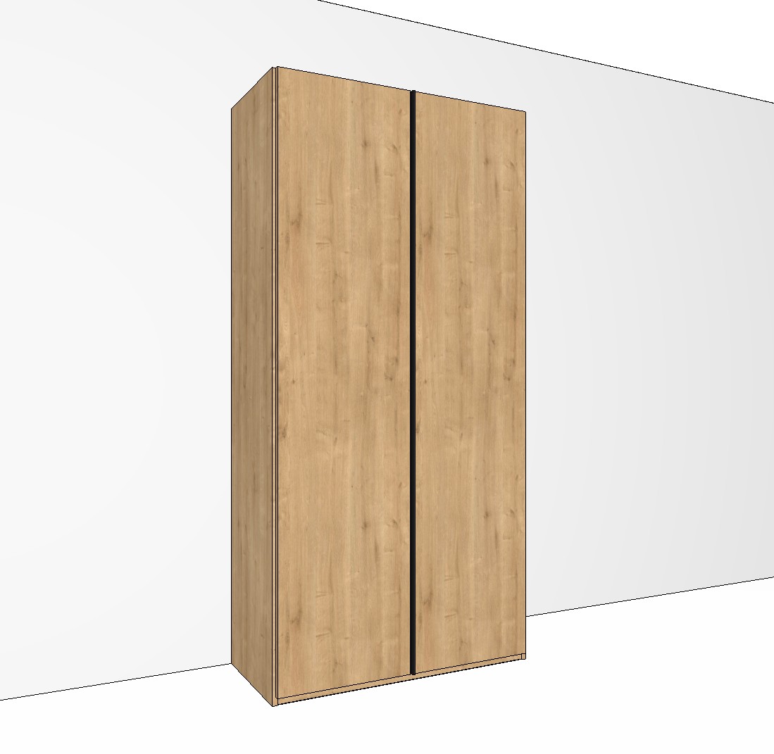 brauner zweitüriger Kleiderschrank vor weißer Wand mit weißem Hintergrund