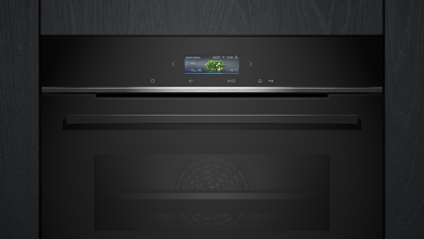Eleganter schwarzer Einbaubackofen mit Touchscreen und digitaler Anzeige