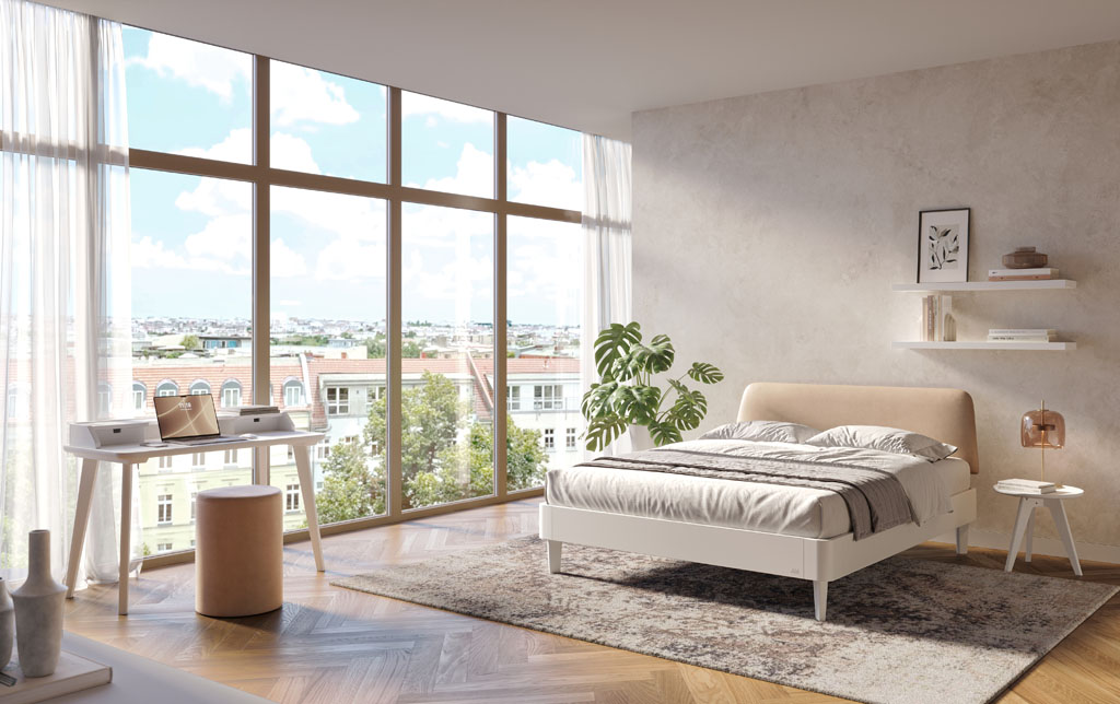 Hasena Fine-Line Bett | Syma 18 Rahmen | Lanito Füsse | Kim Kopfteil | weiss deckend lackiert