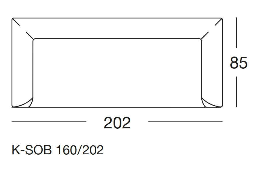 Maßzeichnung eines Sofaelement vor weißem Hintergrund freistil Rolf Benz 160