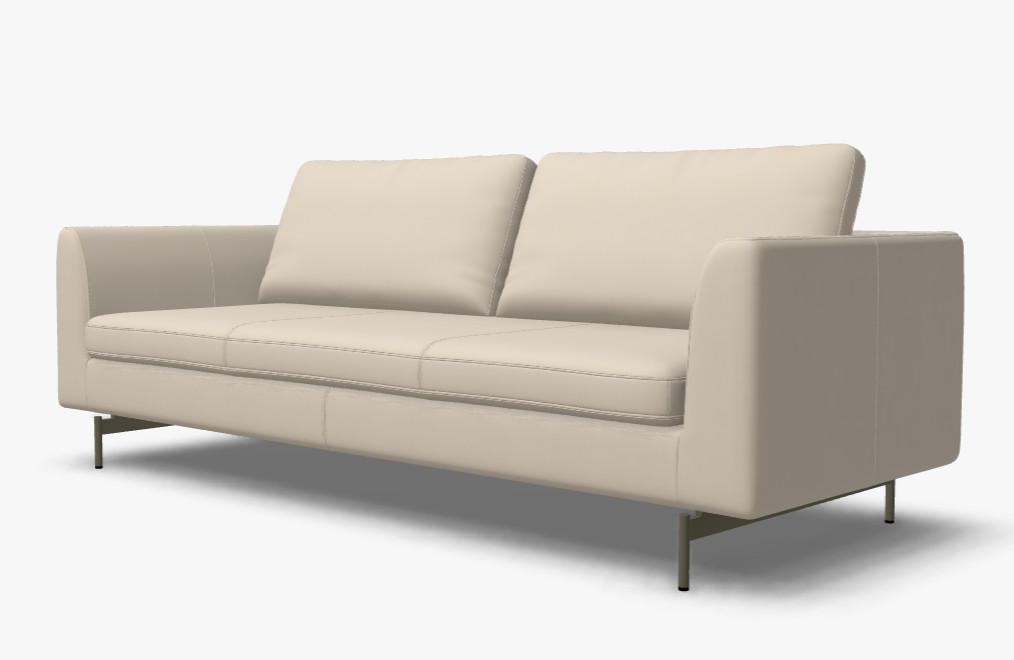 beiges Sofa vor weißem Hintergrund