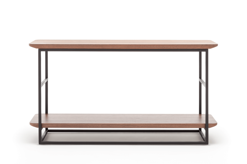 Moderner Konsolentisch mit Holzplatte und Metallrahmen, ideal für Wohnzimmer oder Flure