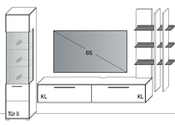 Illustration einer Wohnwandkombination vor weißem Hintergrund