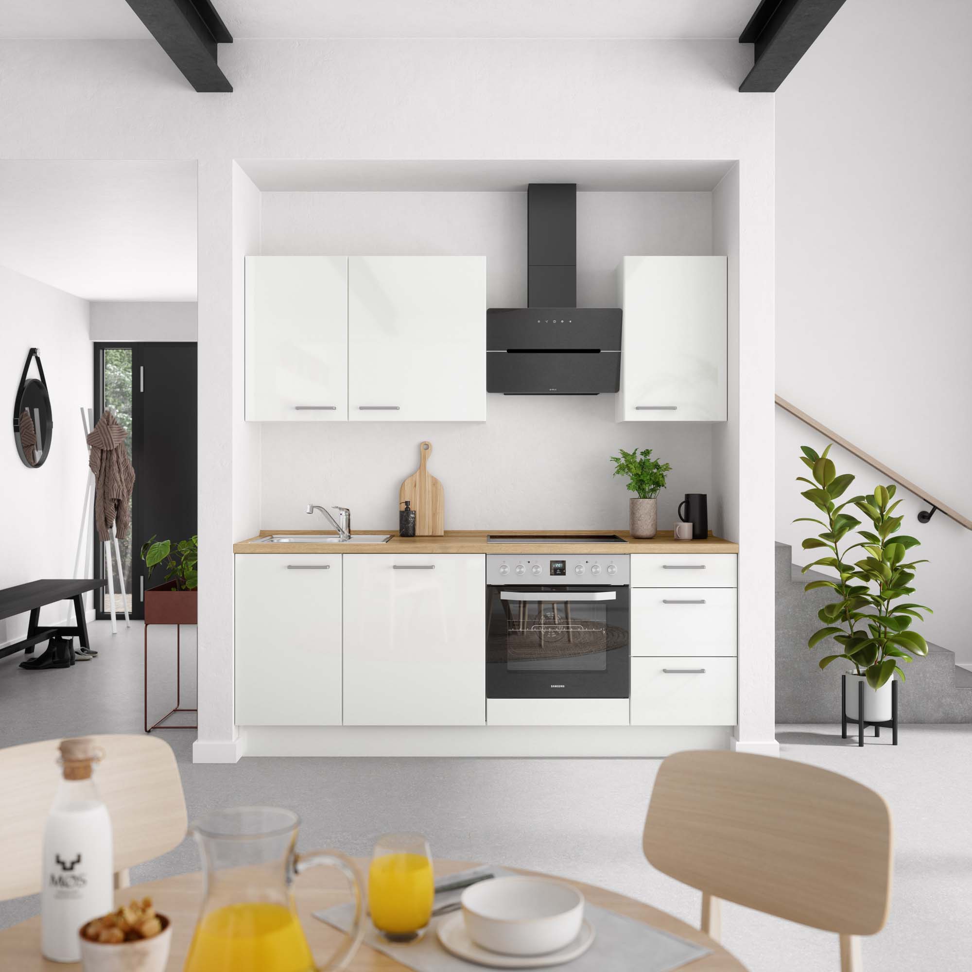 nobilia - Küchenzeile Flash High-Line (H5) | B 210 cm | Alpinweiß/Alpinweiß Hochglanz