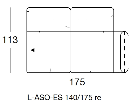  Maßzeichnung eines Sofaelements vor weißem Hintergrund freistil Rolf Benz 140