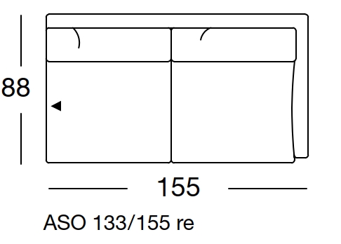 Maßzeichnung eines Sofaelements vor weißem Hintergrund freistil Rolf Benz 133