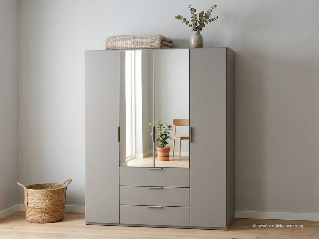 rauch BLACK - Scaletta Drehtürenschrank mit Spiegel, 4-türig, 3 Schubkästen | B: 200, H: 223 cm | versch. Dekore, Massivholz oder Glas konfigurierbar