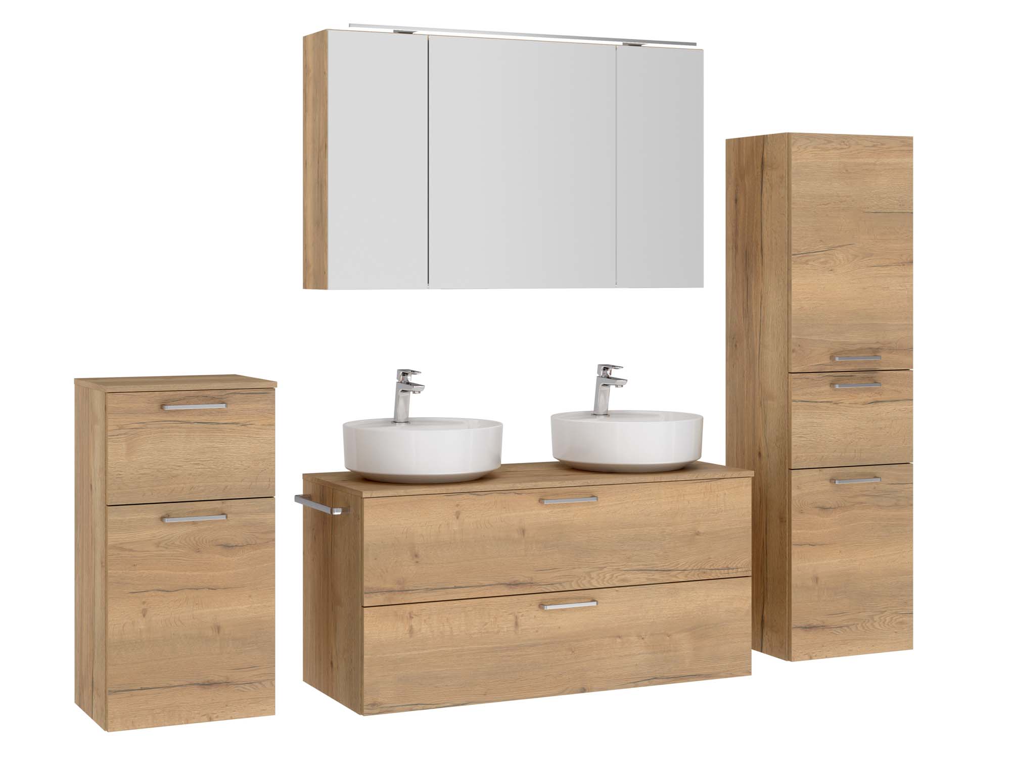 Badezimmermöbel-Set 3 Schränke braun mit Waschtisch und Spiegelschrank nobilia