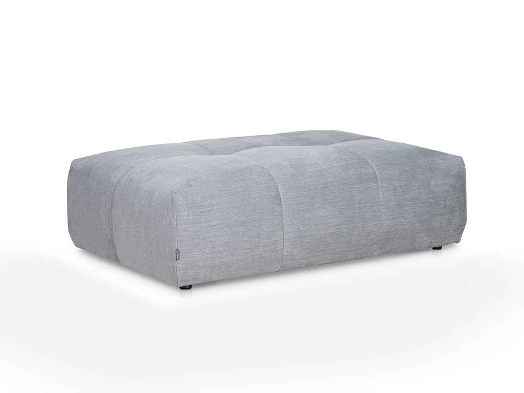 designwerk Palace - Hockerbank Grauer, rechteckiger Polsterhocker mit modernem, minimalistischem Design auf weißem Hintergrund