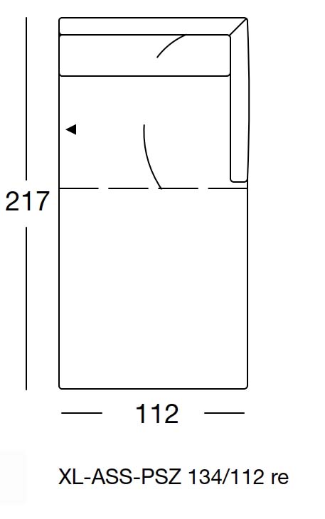 Maßzeichnung eines Sofaelement vor weißem Hintergrund freistil Rolf Benz 134