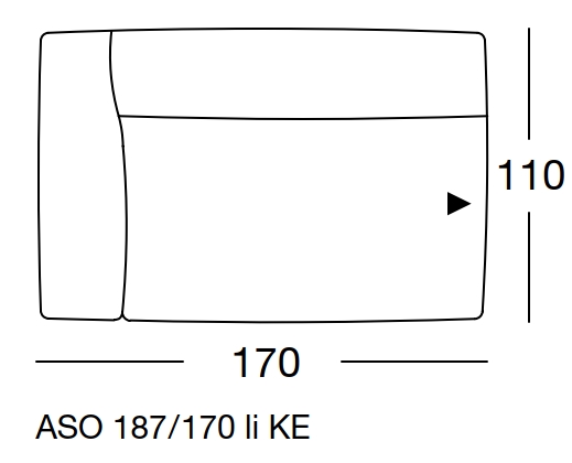 freistil Rolf Benz 187 - Anreihsofa links | B: 170 cm | ASO 187/170li KE Maßzeichnung eines Sofaelements vor weißem Hintergrund freistil Rolf Benz 187