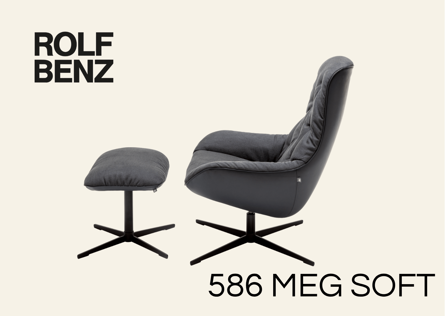 Hochlehnsessel mit Polsterung in dunkelgrau. Bildaufschrift: Rolf Benz 586 soft.