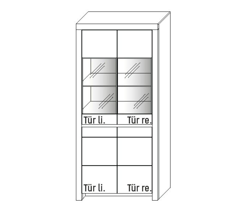 Illustration eines Vitrinenschrankes vor weißem Hintergrund
