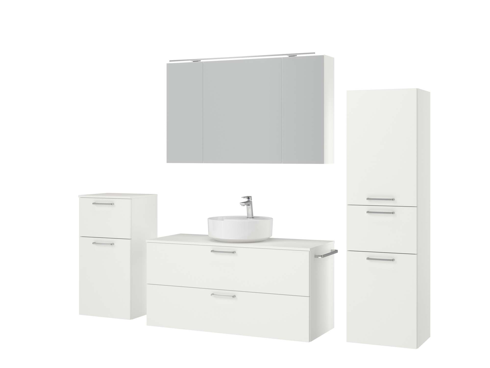 Badezimmermöbel-Set 3 Schränke weiß mit Waschtisch und Spiegelschrank nobilia