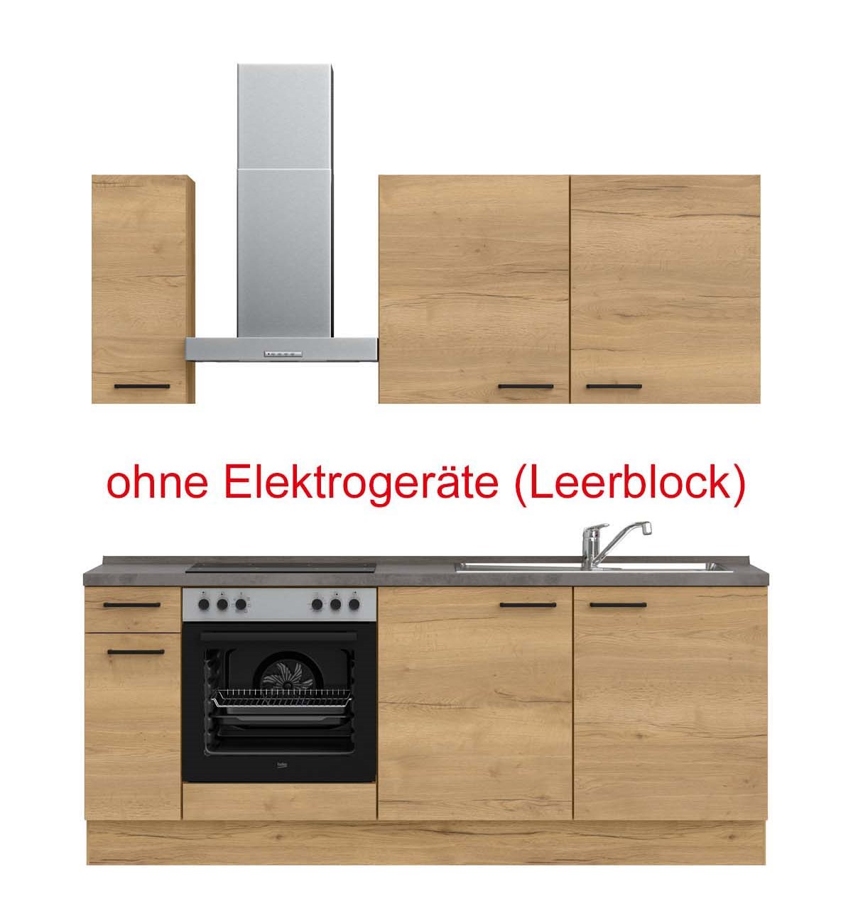 küchenzeile braun, grau mit Backofen, Herd, Dunstabzugshaube, Waschbecken, Armatur mit Hinweistext ohne Elektrogeräte (Leerblock) nobilia structura