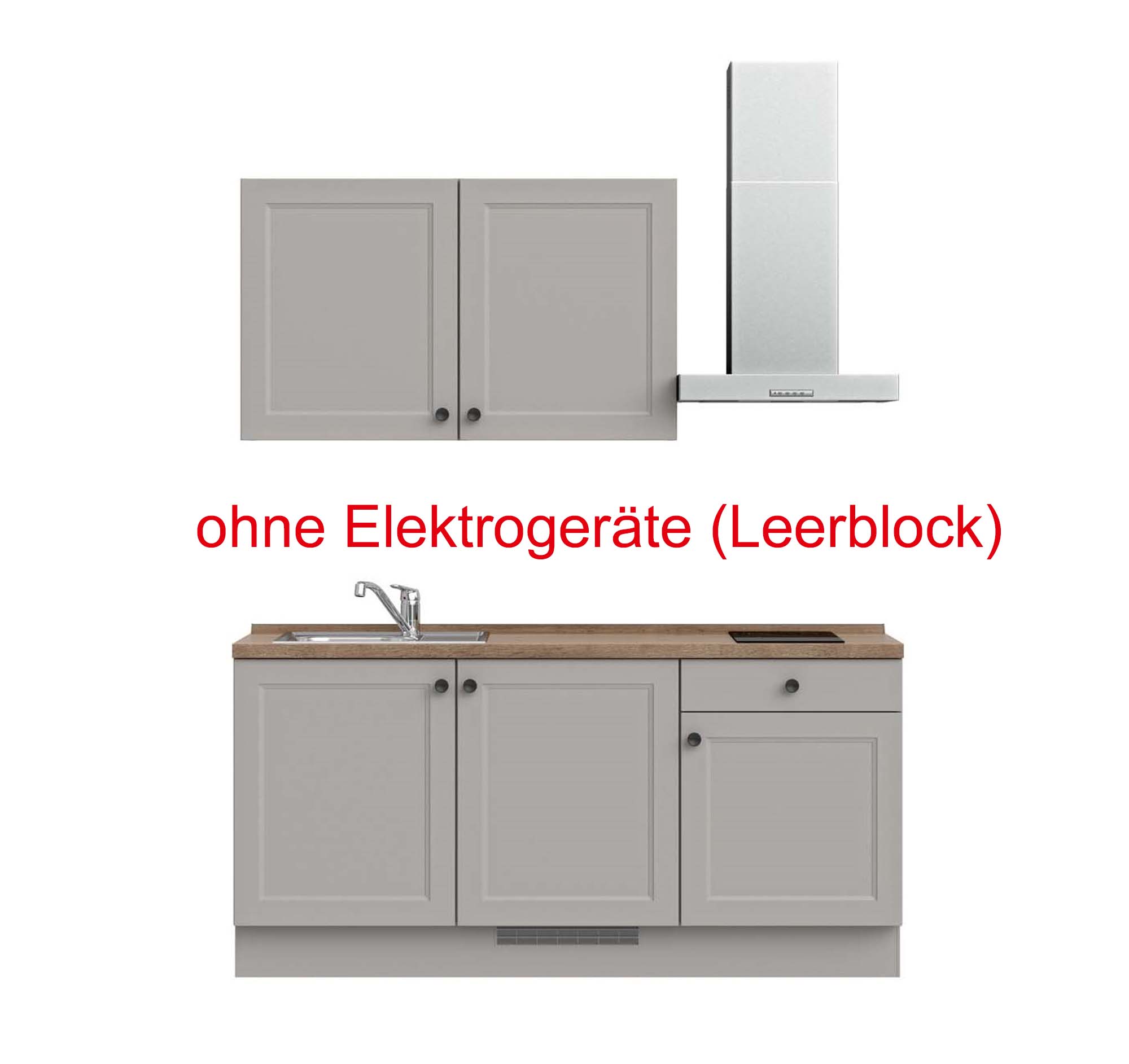 küchenzeile grau, braun mit Herd, Dunstabzugshaube, Waschbecken, Armatur mit Hinweistext ohne Elektrogeräte (Leerblock) nobilia cascada