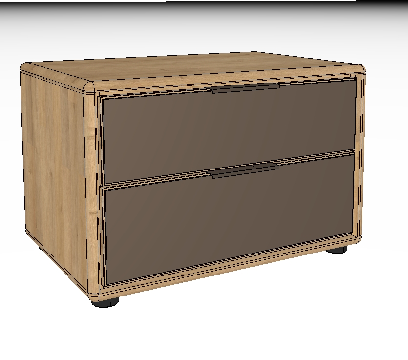 Wöstmann WSM 1600 - Konsole (1542), 2 Schubkästen | Wildeiche massiv | 2 Größen konfigurierbar Bild eines modernen Beistellschranks mit zwei Schubladen, gefertigt in Holzoptik, mit minimalistischen Griffen