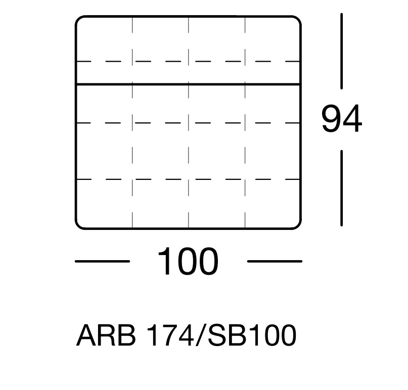 Maßzeichnung eines Sofaelements vor weißem Hintergrund