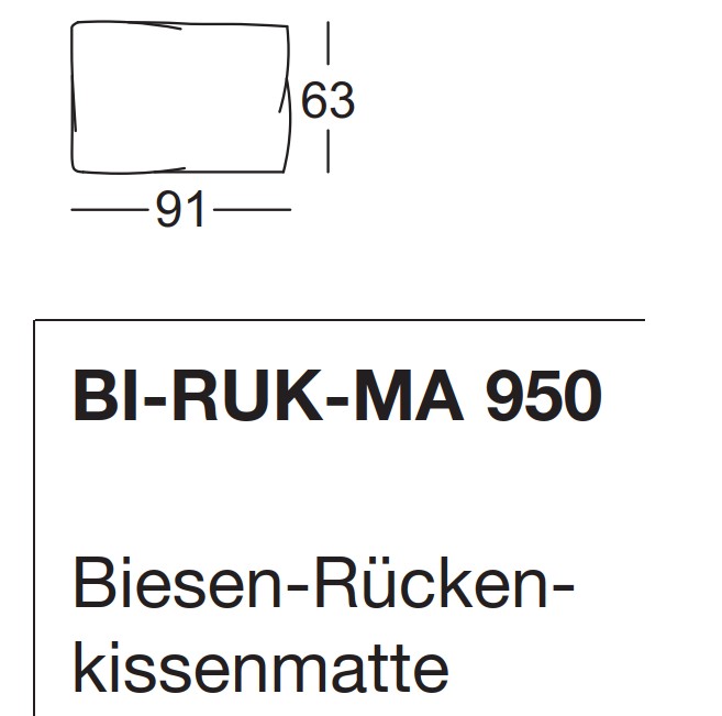 Illustration eines Kissens mit Maßangaben und Artikelbezeichnung vor weißem Hintergrund