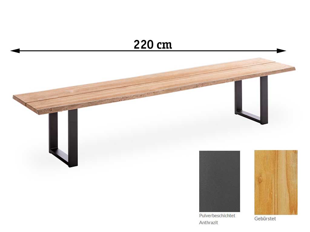 Niehoff Garden. Solid | G737 | Bank | 220 x 45 cm | Aluminium anthrazit/Teak gebürstet