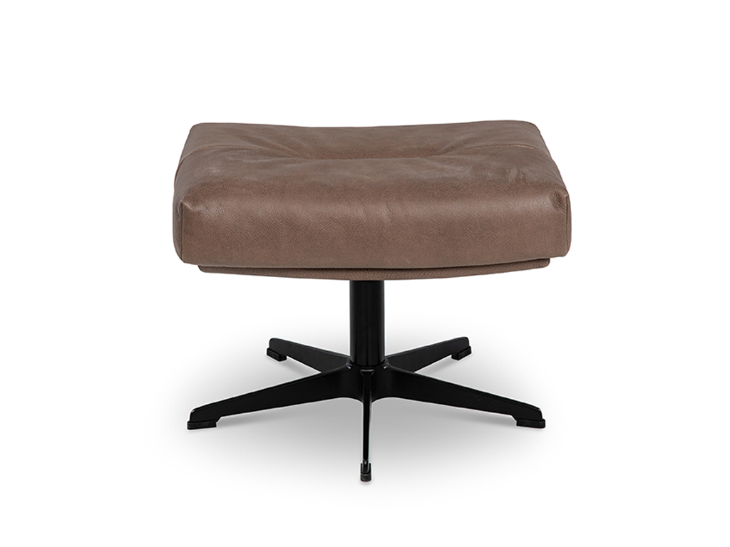 Bequemer brauner Hocker mit schwarzem Metallfuß, ideal für Wohnzimmer