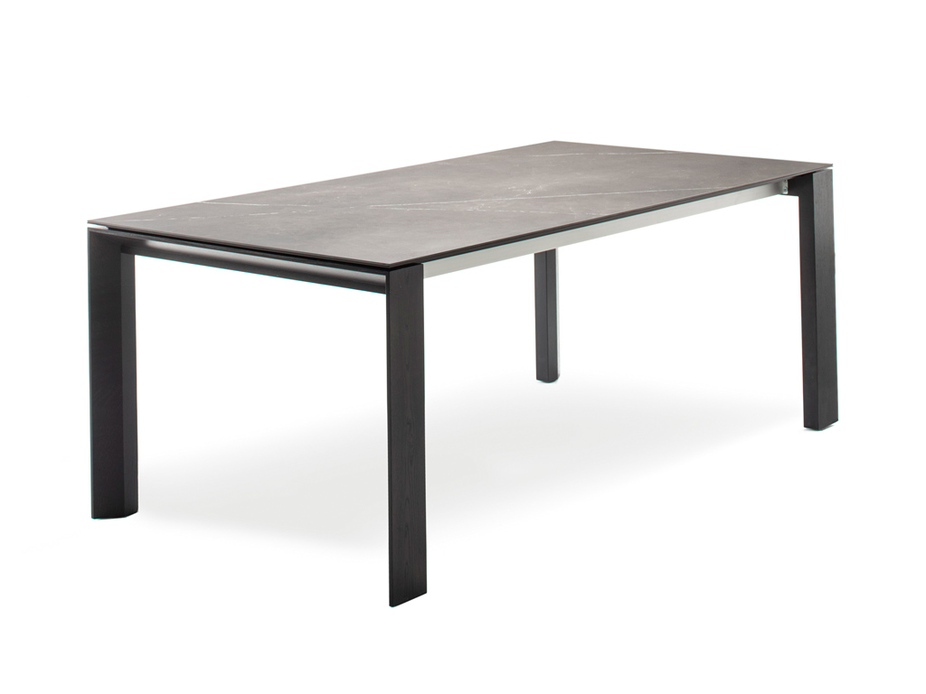 Sudbrock Pondus - Esstisch mit Auszug | B: 160 cm | Keramik schiefer, Eiche anthrazit massiv Schlichter, rechteckiger Esstisch aus dunklem Holz mit vier stabilen Beinen