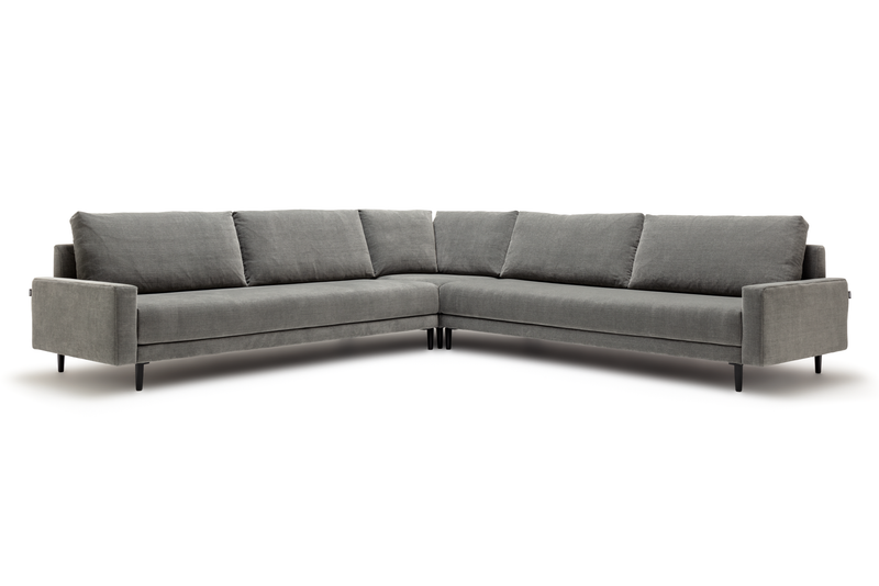 freistil Rolf Benz 170 - Polstergarnitur | B: 307 cm Großes L-förmiges Sofa in Grau mit modernen, geraden Linien und schwarzem Gestell