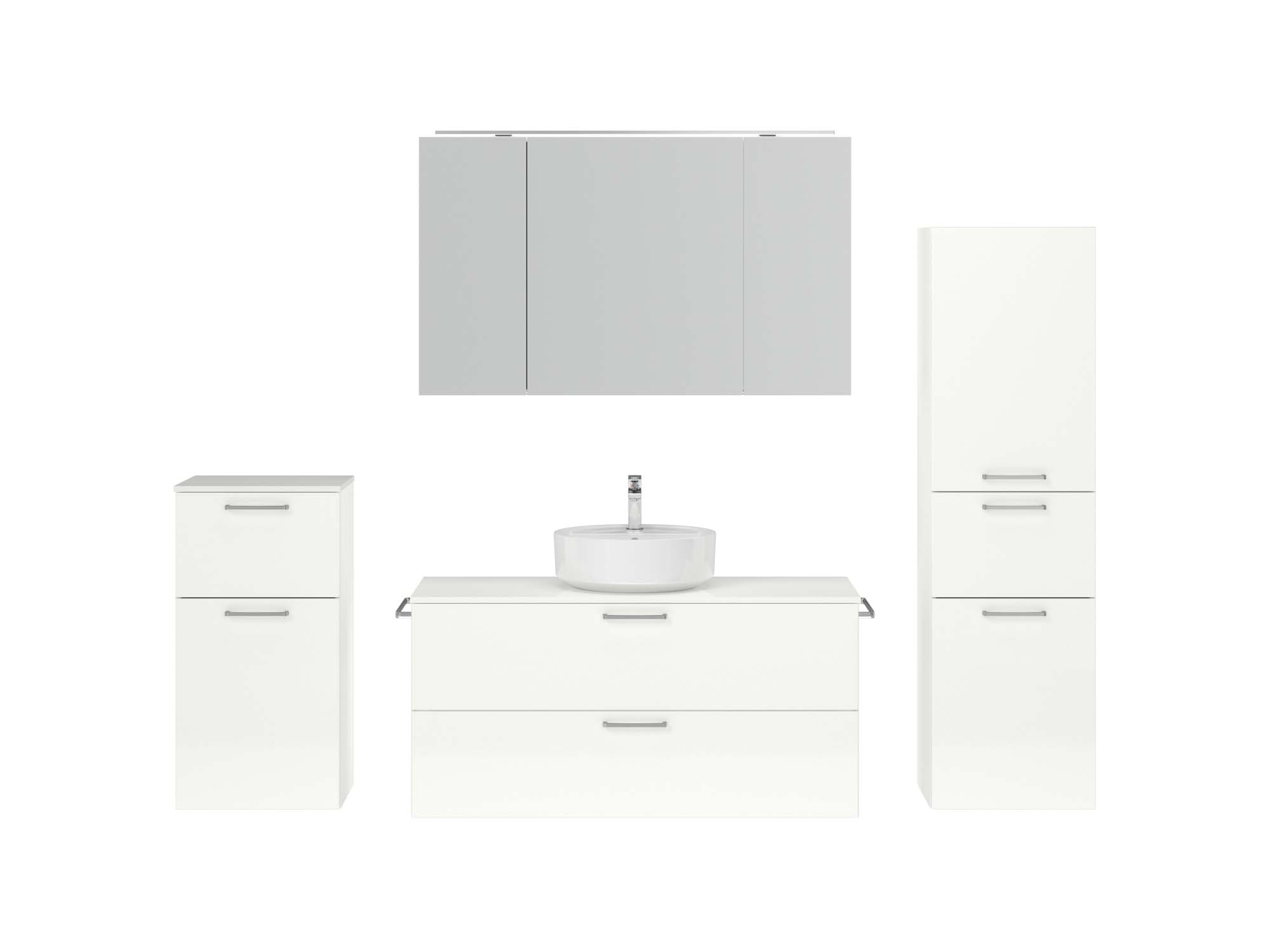 Badezimmermöbel-Set 3 Schränke weiß mit Waschtisch und Spiegelschrank nobilia
