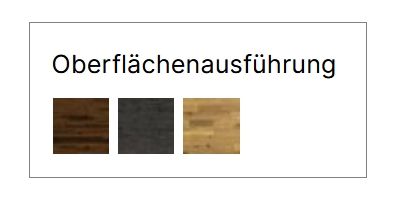 Oberfächenausführungen in Tabellenform 