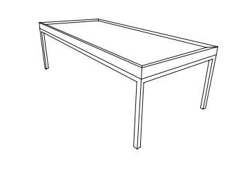 Illustration eines rechteckiges Couchtisches vor weißem Hintergrund