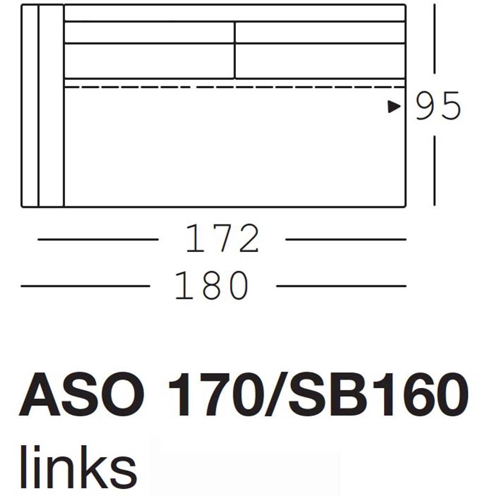 freistil Rolf Benz 170 - Anreihsofa links | Sitzbreite: 160 cm | ASO 170/SB160li Maßzeichnung eines Sofaelements vor weißem Hintergrund freistil Rolf Benz 170