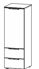 Illustration einer Kommode mit zwei Schubladen und einer Tür vor weißem Hintergrund