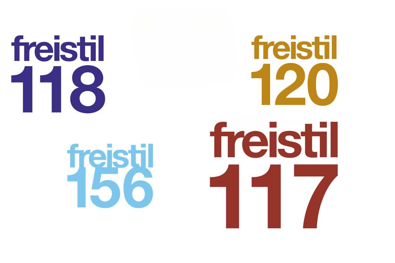 Vier Freistil Modelle: 118 in Lila, 120 in Gelb, 156 in Hellblau und 117 in Rotbraun