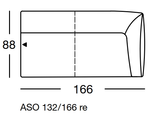 Maßzeichnung eines Sofaelements vor weißem Hintergrund freistil Rolf Benz 132