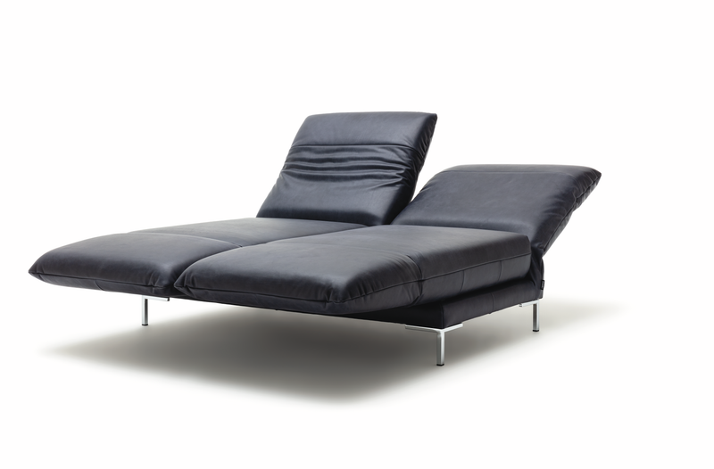 freistil Rolf Benz 140 - Liege-Sofabank, Leder, schwarzblau 9230, Winkelfuß, Glanzchrom, B: 200