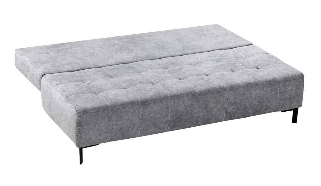 Modernes graues Schlafsofa in der ausgeklappten Position mit elegantem Design