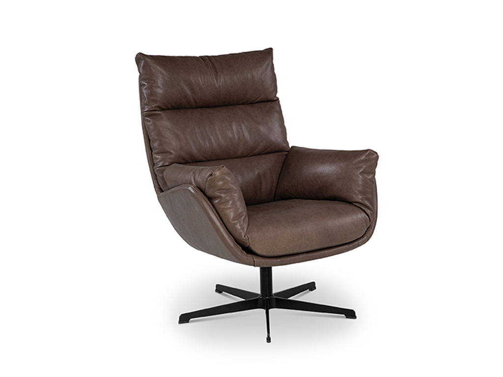 designwerk Julia - Sessel Komfortabler brauner Ledersessel mit schwarzem Drehgestell