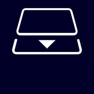 Icon eines offenen Briefkastens mit einem Pfeil, der nach unten zeigt, auf dunkelblauem Hintergrund