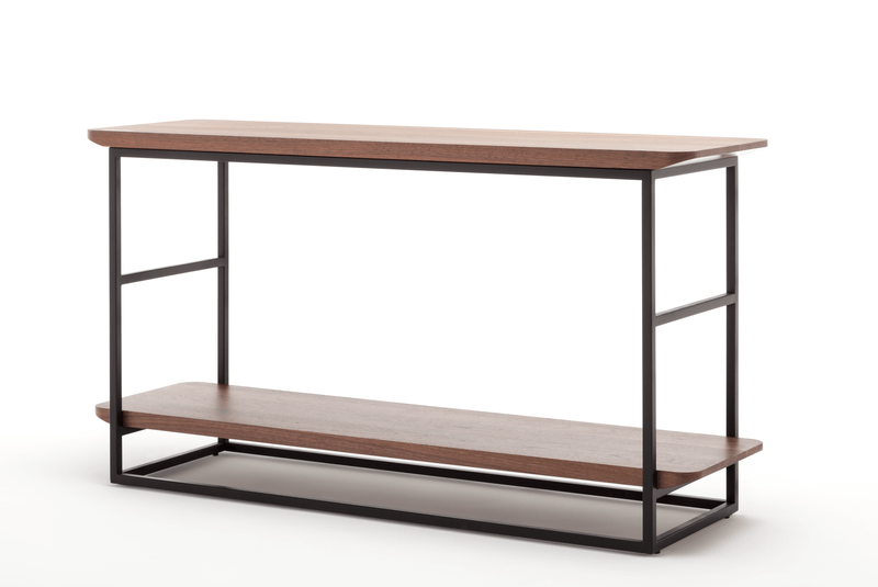 Moderner Konsolentisch mit Holzplatte und Metallrahmen, ideal für Wohnzimmer oder Flur