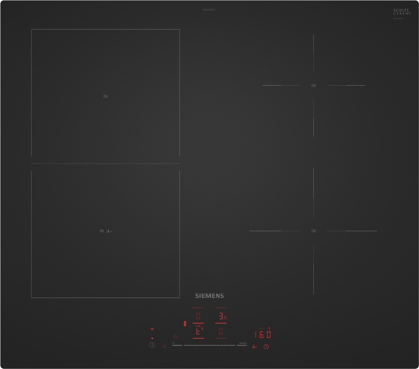 Schwarzes Induktionskochfeld mit leuchtender Digitalanzeige.