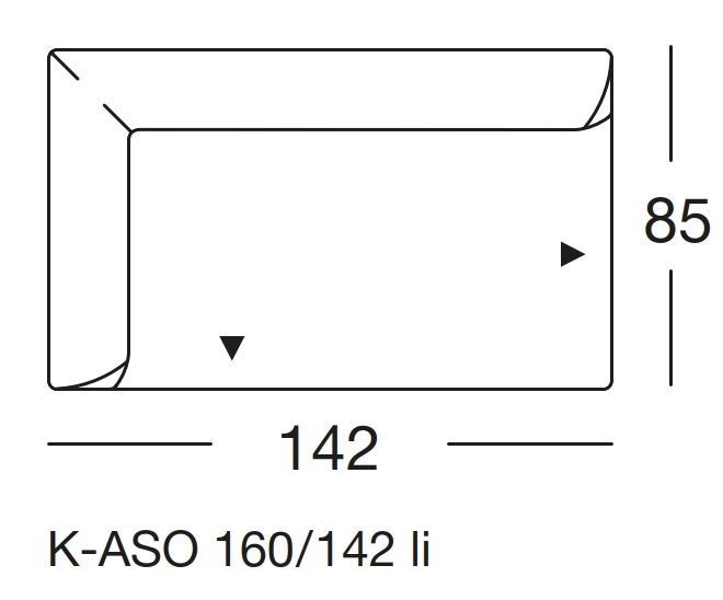 Maßzeichnung eines Sofaelements vor weißem Hintergrund freistil Rolf Benz 160
