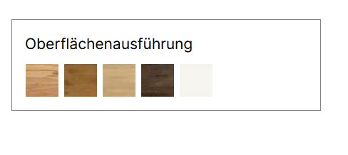 Farbmuster von verschiedenen Holzoberflächen in Tabellenform von Hasena