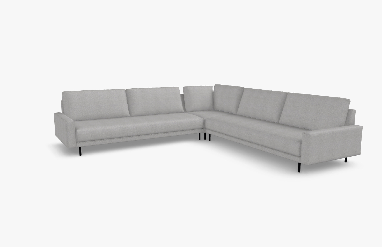 L-förmiges graues Ecksofa auf weißem Hintergrund