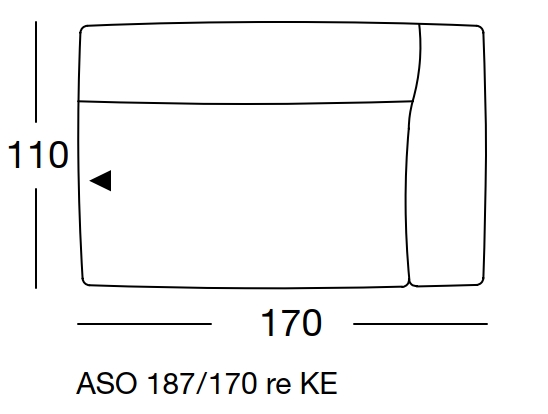 Maßzeichnung eines Sofaelements vor weißem Hintergrund freistil Rolf Benz 187