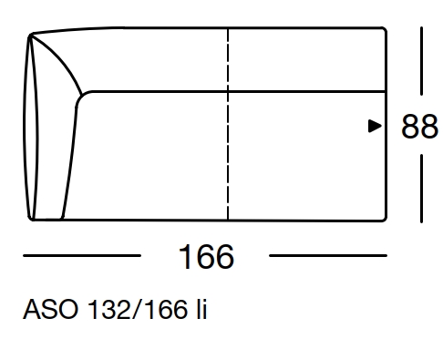 freistil Rolf Benz 132 - Anreihsofa links | B: 166 cm | ASO 132/166li Maßzeichnung eines Sofaelements vor weißem Hintergrund freistil Rolf Benz 132
