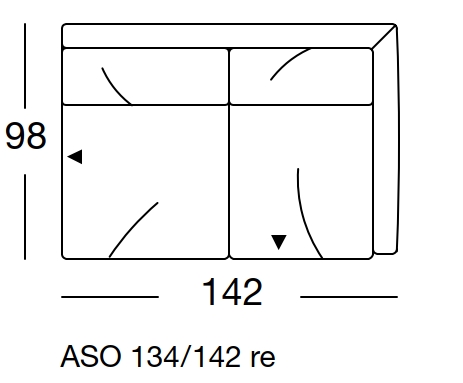 freistil Rolf Benz 134 - Anreihsofa rechts | B: 142 cm | ASO 134/142re Maßzeichnung eines Sofaelement vor weißem Hintergrund freistil Rolf Benz 134