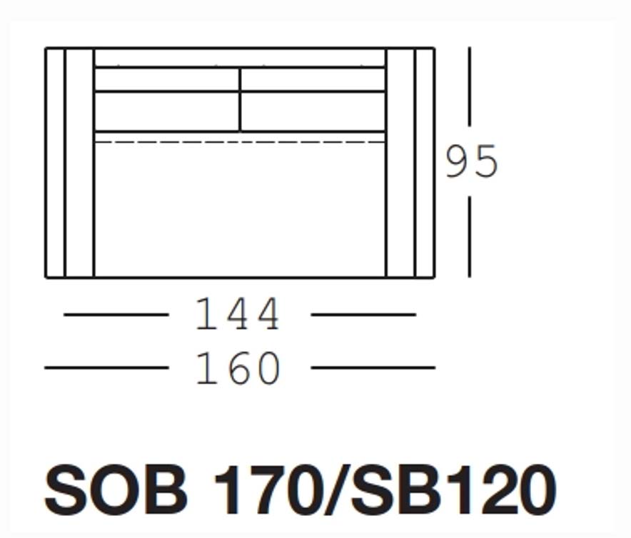Maßzeichnung eines Sofaelements vor weißem Hintergrund freistil Rolf Benz 170
