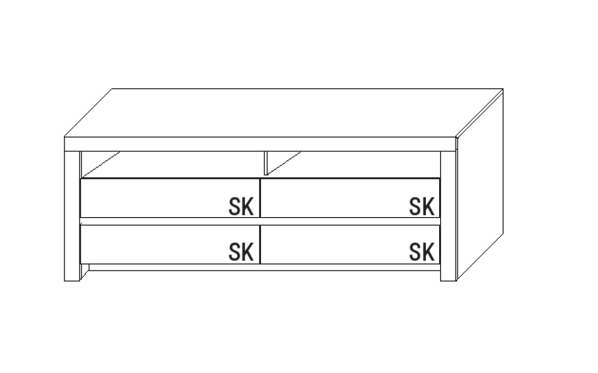 Illustration eines Lowboards vor weißem Hintergrund