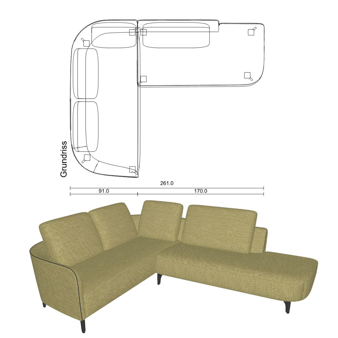 Couch mit geschwungenen Arm- und Rückenlehnen