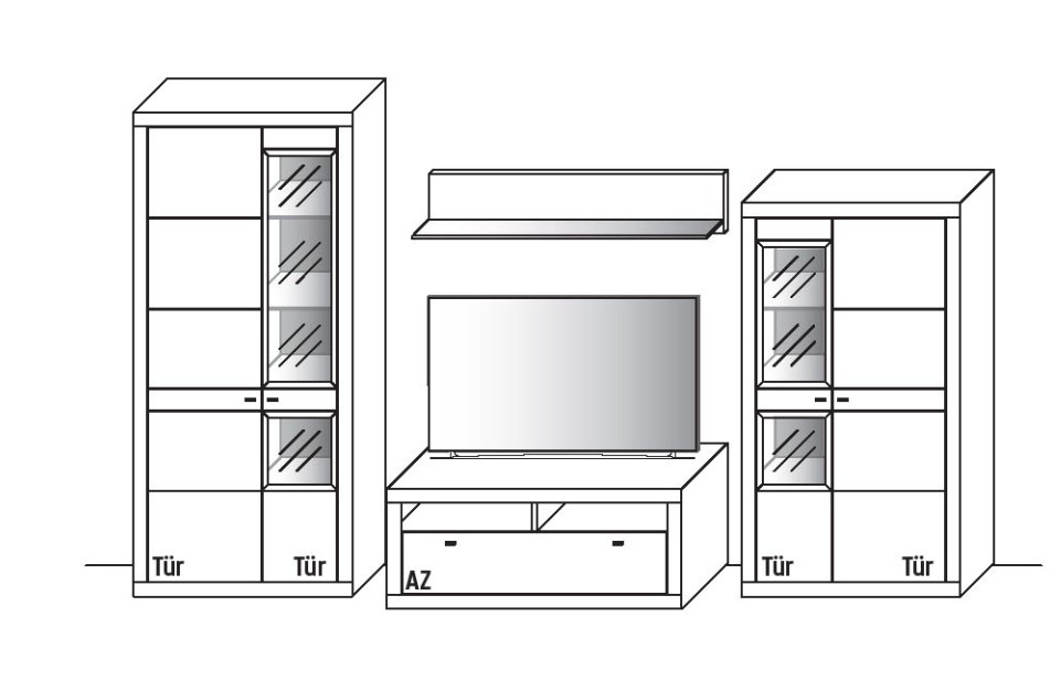 Illustration einer Wohnwand vor weißem Hintergrund